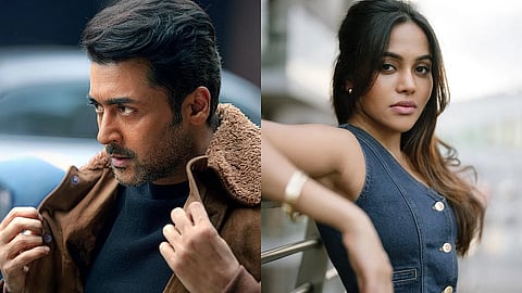 Suriya in a still from Suriya 46 and Bhavani Sre