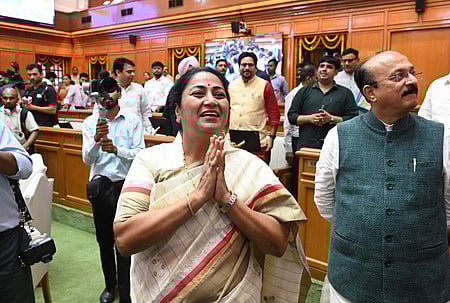 Chief Minister Delhi Rekha Gupta during the Inauguration Ceremony of the E-Vidhan (Paperless Assembly) and 500 kW Solar Power Plant at the Delhi Legis