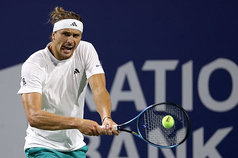 Alexander Zverev of Germany returns a shot to Francisco Cerundolo of Argentina during the National Bank Open Presented by Rogers at Sobeys Stadium on August 02, 2025 in Toronto, Ontario. 