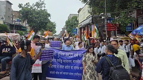 Traders protest against illegal encroachments in Chandni Chowk