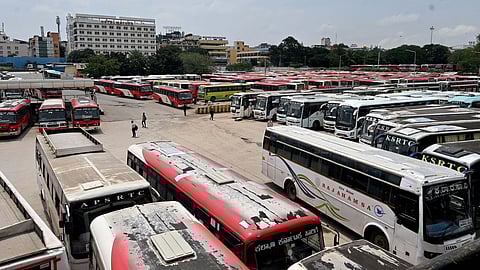 View of  KSRTC bus stand at Majestic in Bengaluru 