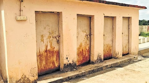 The washrooms that are closed in the Tribal Welfare Residential School in Bommareddygudem, Choutkur mandal, Sangareddy district.