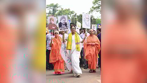 West Bengal Chief Minister Mamata Banerjee at a protest rally in Jhargram