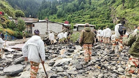 Special forces conducting rescue operations in affected regions across Dharali village.