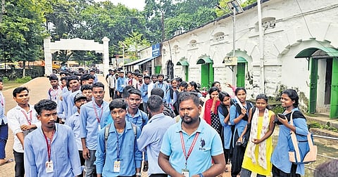 The protestors in front of Mayurbhanj collector’s office on Wednesday