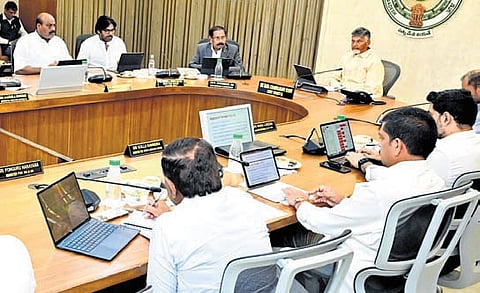 The AP Cabinet meeting under the chairmanship of Chief Minister N Chandrababu Naidu at the State Secretariat on Wednesday.
