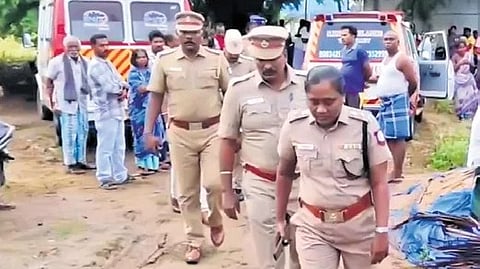 Police personnel outside Govindharaj’s house in Veppagounderputhur