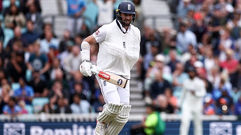 England's Chris Woakes runs between wickets on the fifth and final day of the fifth Test cricket match between England and India at The Oval in London on August 4, 2025.