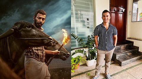 Raj B Shetty in a poster for Karavali (L) and Gurudatha Ganiga (R)