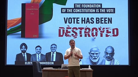 Congress leader Rahul Gandhi addressing the press on Thursday