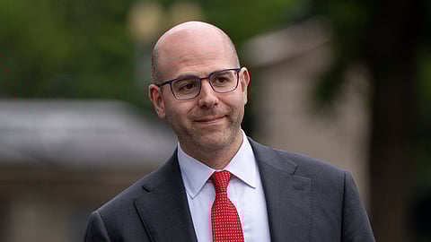 FILE - Stephen Miran, chairman of the Council of Economic Advisors, walks at the White House, June 17, 2025, in Washington. 