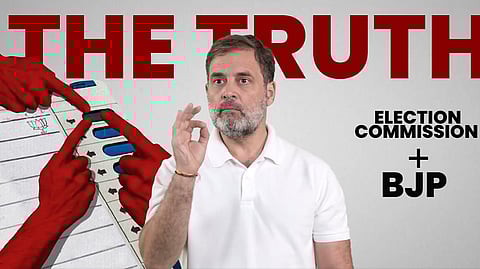 A screengrab from the video posted by Congress leader Rahul Gandhi in which he levels charges against the Election Commission and the BJP of engaging in large-scale voter fraud.