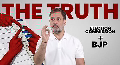 Congress leader Rahul Gandhi addresses a press conference at AICC HQ in New Delhi on Wednesday, Nov 5, 2025