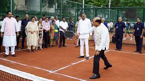 L-G V K Saxena during the inauguration of new Mini Sports Complex developed by DDA in Sukhdev Vihar. 