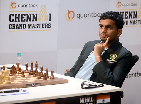 Nihal Sarin in action on Saturday