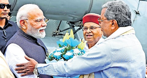 PM Narendra Modi, accompanied by Chief Minister Siddaramaiah and 
Deputy CM DK Shivakumar, takes a ride on Namma Metro’s Yellow Line 
on Sunday
