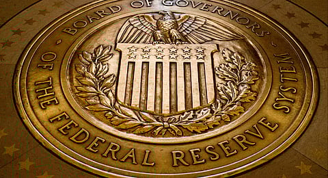 The seal of the Board of Governors of the United States Federal Reserve System is displayed in the ground at the Marriner S. Eccles Federal Reserve Board Building in Washington, Feb. 5, 2018. 