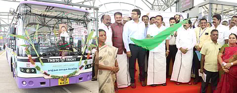 Minister KN Nehru flagged off the New Buses from the bus terminus on Sunday