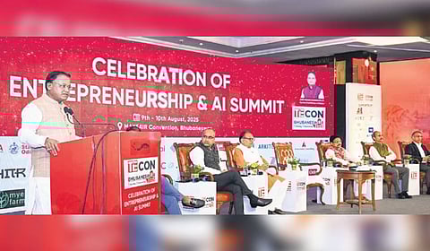 CM Mohan Charan Majhi addressing TiECon Bhubaneswar Entrepreneurship and AI summit