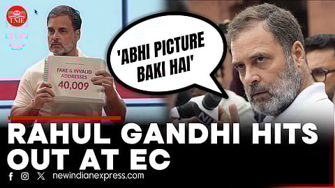 Congress leader Rahul Gandhi addresses a press conference at AICC HQ in New Delhi on Wednesday, Nov 5, 2025