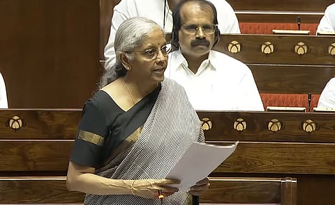 Union Finance Minister Nirmala Sitharaman speaking during the discussion on the new Income Tax Bill in the Rajya Sabha. 