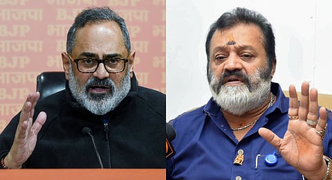(L-R) Kerala BJP chief Rajeev Chandrasekhar and Union MoS Suresh Gopi.