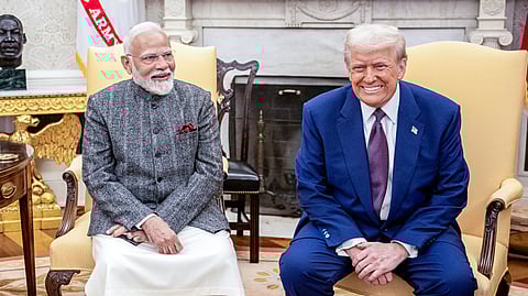 In this photo from Feb. 13, 2025, Prime Minister Narendra Modi (L) meets US President Donald Trump at the Oval Office of the White House in Washington, DC.