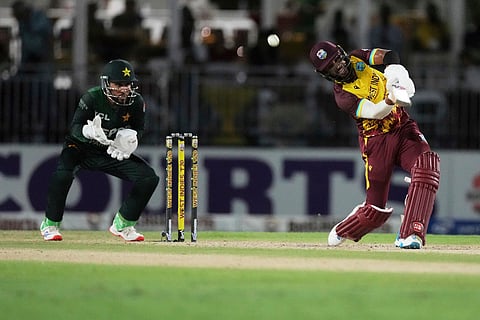 Shai Hope hit five sixes and 10 fours in his 94-ball knock, sharing an unbroken seventh-wicket stand with Justin Greaves of 110 runs in around eight overs.