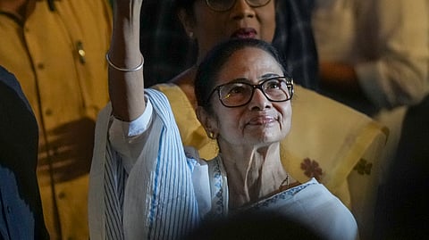 Mamata Banerjee during a programme organised to mark 12 years of 'Kanyashree Prakalpa', state government's social welfare scheme for girls, in Kolkata.