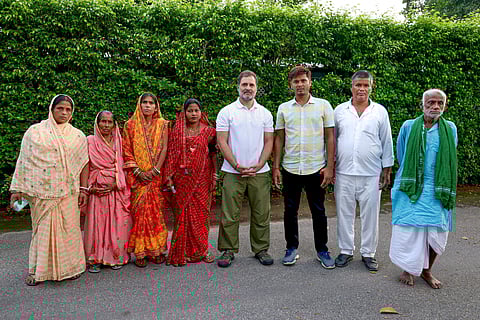 Leader of Opposition in the Lok Sabha Rahul Gandhi during a meeting with people over alleged vote theft, in New Delhi, on Aug. 13, 2025.