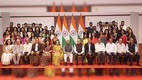 Deputy Chairman of the Rajya Sabha, Harivansh, with interns under the Rajya Sabha Internship Programme.