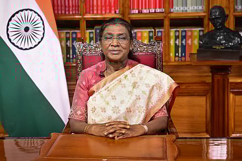 President Droupadi Murmu addresses the nation on the eve of the 79th Independence Day, on Thursday, Aug. 14, 2025. 
