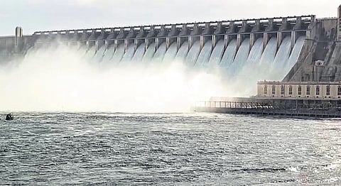 Telangana officials lifted 26 crest gates of Nagarjunasagar Dam on Wednesday 