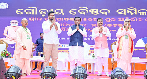 CM Mohan Majhi gracing the Gaudiya Vaishnav Sammilani at Jawarharlal Indoor Stadium Cuttack