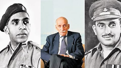(From L to R) Brigadier Mohammad Usman, Field Marshal Sam Manekshaw and Major Somnath Sharma.