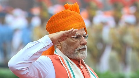 Prime Minister Narendra Modi being accorded a Guard of Honour during the 79th Independence Day celebration at the Red Fort, in New Delhi, Friday, Aug. 15, 2025.
