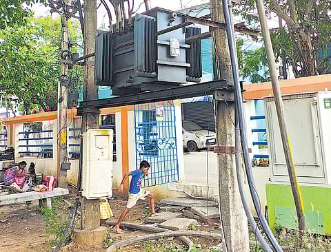 A poorly-maintained TNEB transformer kept inside Selliamman temple at  Keelkattalai poses threat to residents. 