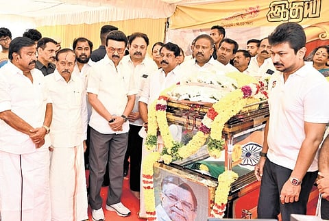 Chief Minister M K Stalin paid homage and placed a wreath on behalf of Prime Minister Narendra Modi. 