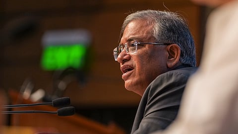 Chief Election Commissioner Gyanesh Kumar addresses a press conference, in New Delhi, Sunday, Aug. 17, 2025.