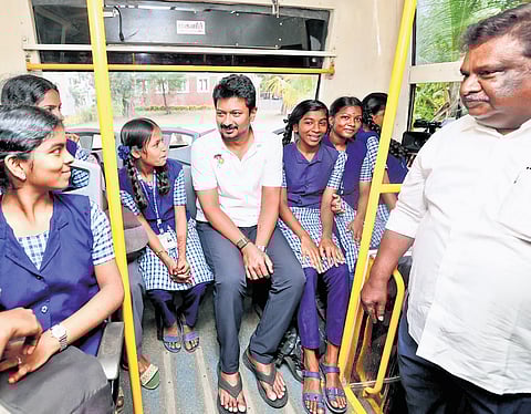 DyCM Udhayanidhi Stalin during the launch of the special buses on Monday 