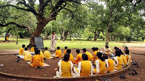 Open-air classes being held at Viswa-Bharati University campus at Santiniketan, West Bengal