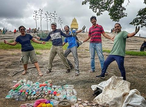 Members of the Indian Ploggers Army in action during the Independence Day Lalbagh flower show.