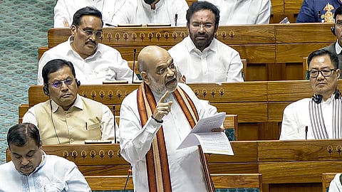 Union Home Minister Amit Shah speaks in the Lok Sabha during the ongoing monsoon session of Parliament.