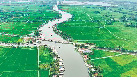 The Pampa river snaking through Kuttanad in Alappuzha 