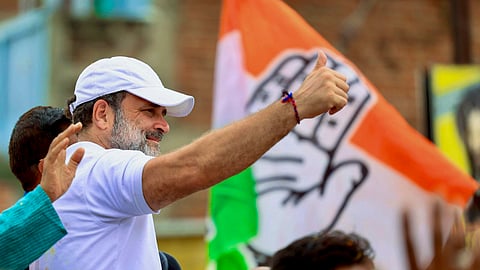 In this image released by AICC on Aug. 19, 2025, LoP in the Lok Sabha and Congress leader Rahul Gandhi during the 'Voter Adhikar Yatra', in Nawada district.