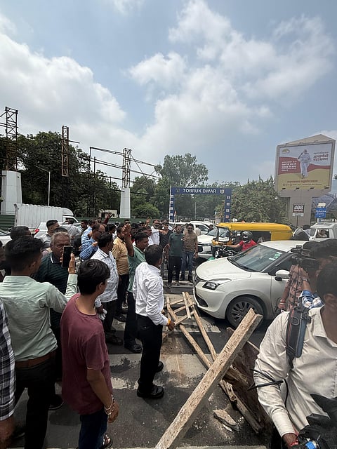 Ex-Army men protesting in Gandhinagar.