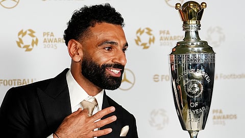 Mohamed Salah with the PFA player of the year award