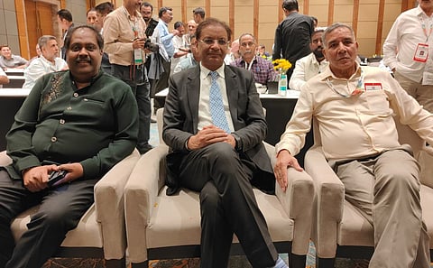 (from left): New BFI treasurer Pon Bhaskaran, president Ajay Singh and secretary general Pramod Kumar 