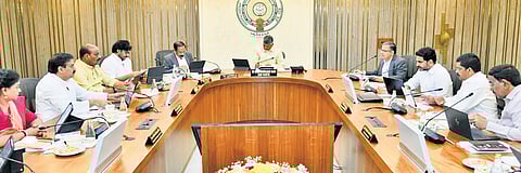 CM Nara Chandrababu Naidu chairing the Cabinet meeting at the Secretariat in Velagapudi on Thursday