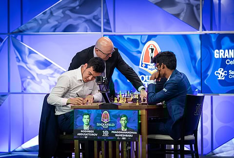 R Praggnanandhaa split the point with Nodirbek Abdusattorov of Uzbekistan in the third round of the Sinquefield Cup here.